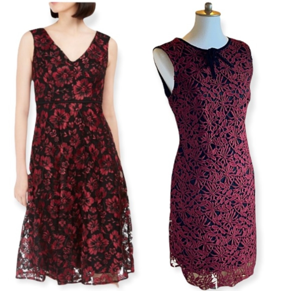 Taylor Swift Burgundy Red & Black V-Neck Lace Shift Dress Size 8 Medium
